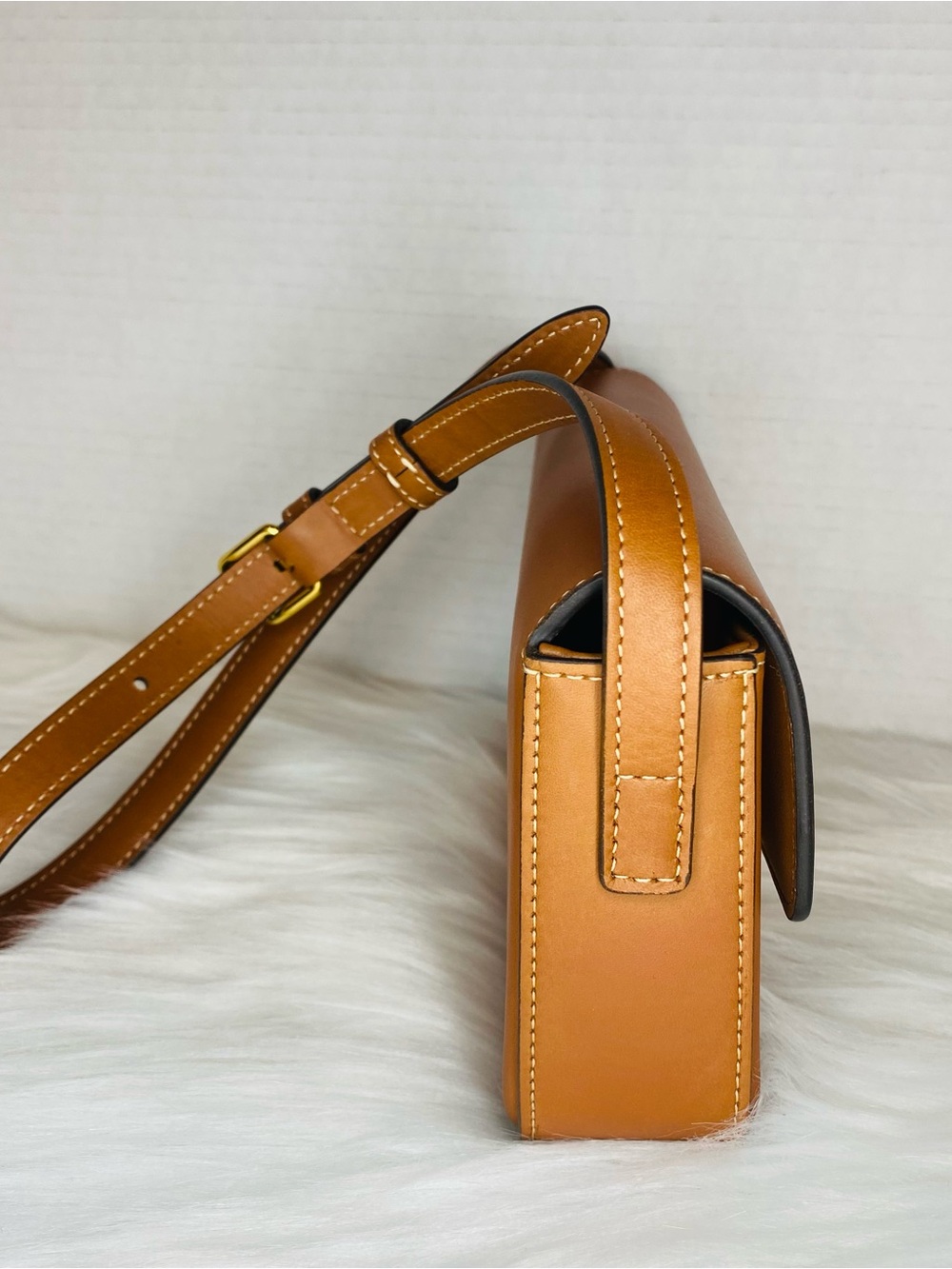 Celine Triomphe Cognac Leather Shoulder Bag with Gold - Picture 3 of 8